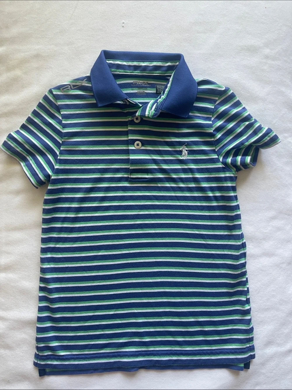 Ralph Lauren Boys Size 5 Navy, Blue & Green Striped Polo Shirt